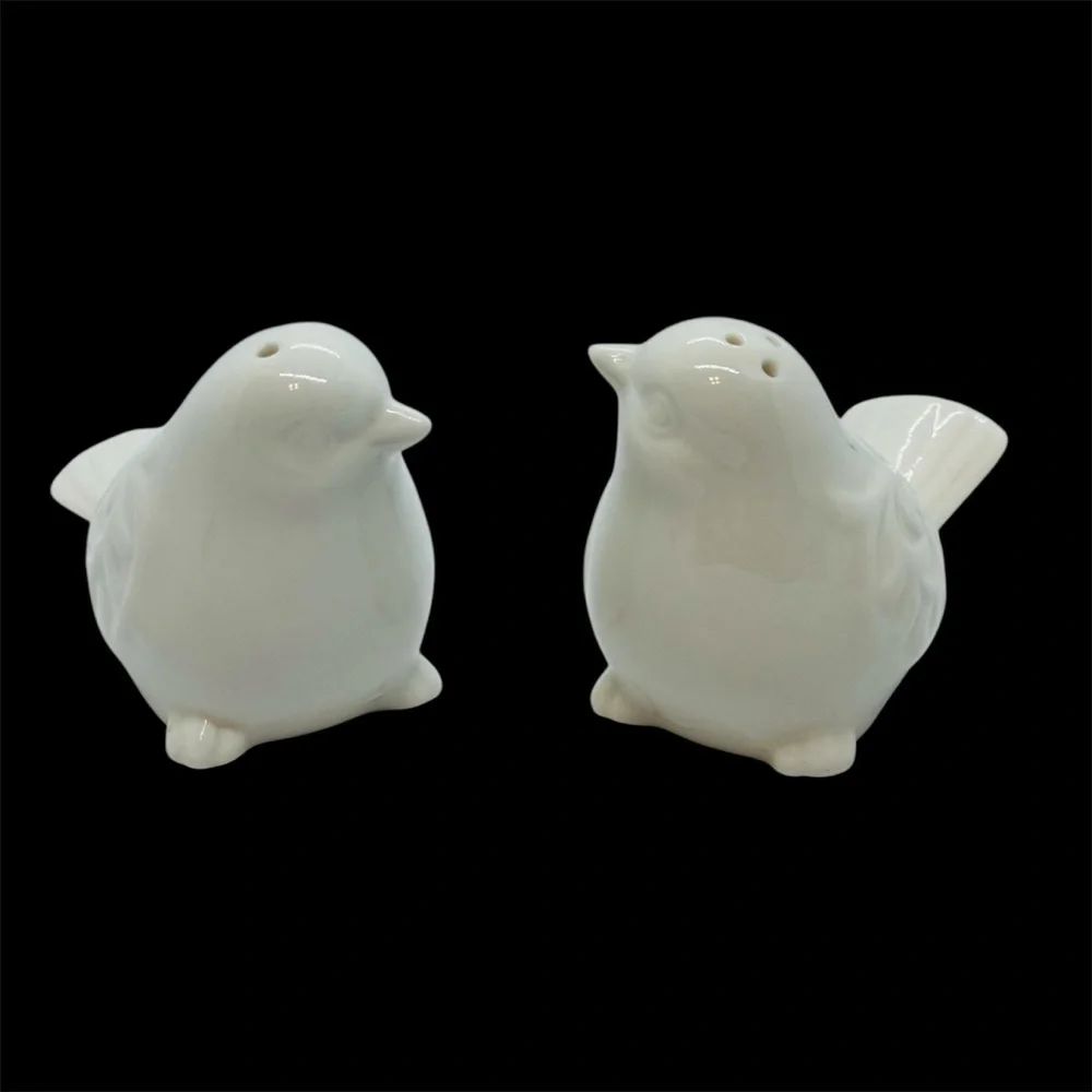 Pier1 Imports White Love Birds Salt and Pepper Shakers Porcelain Embossed Design